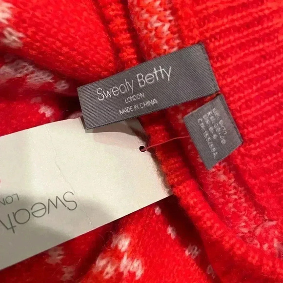 NWT Sweaty Betty Snow Fairisle Wool Mohair Sweater Firebird Orange S/M - Picture 8 of 9